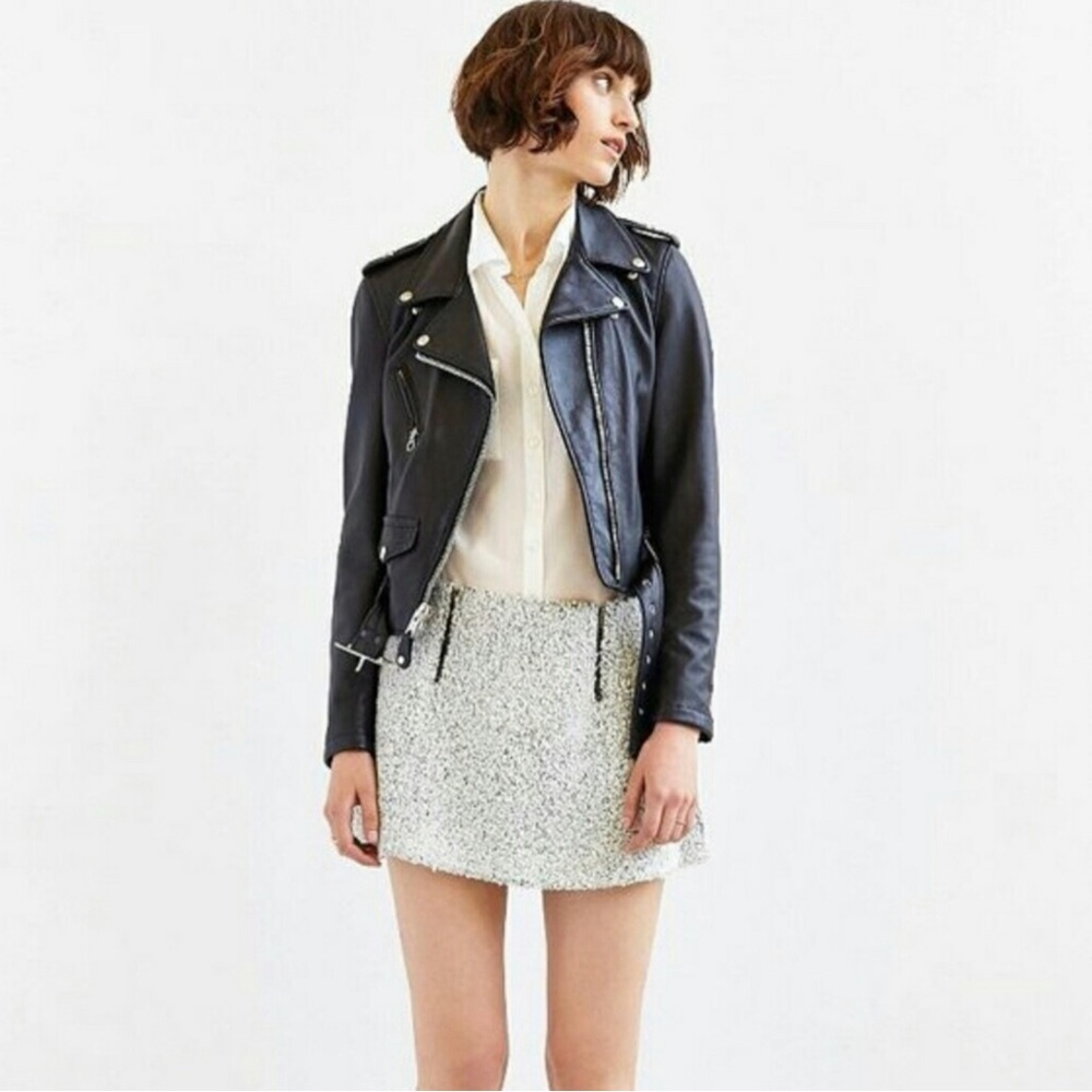 Urban Outfitters Cope Wool Tweed Nubbly Textured Lined Zipper Micro Mini Skirt